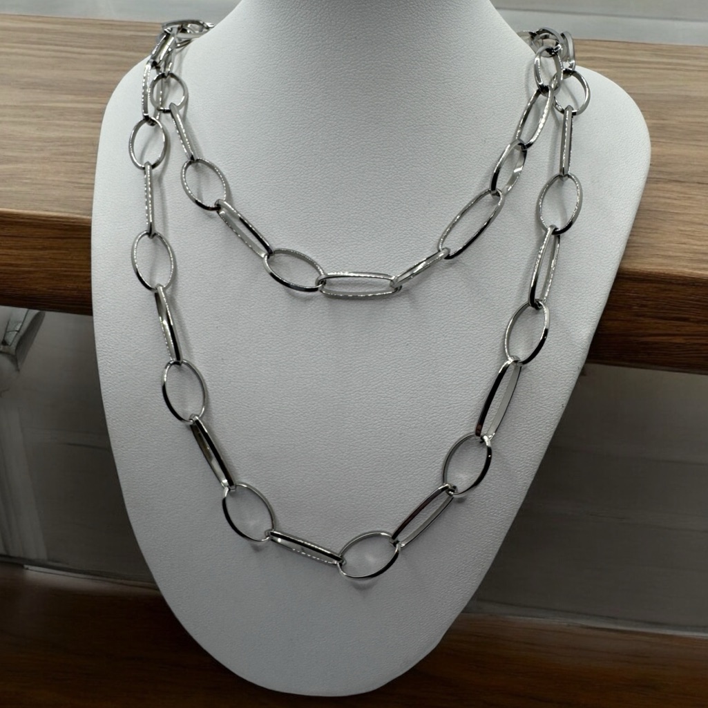 Steel By Design 36” Marquise And Oval Link Chain Necklace Milor Italy
